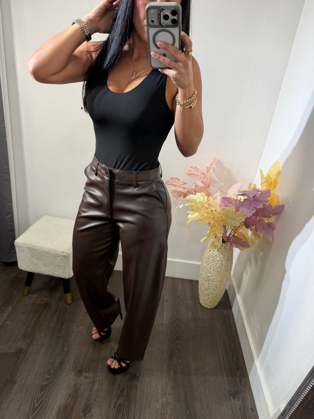Pant barrel leather brown