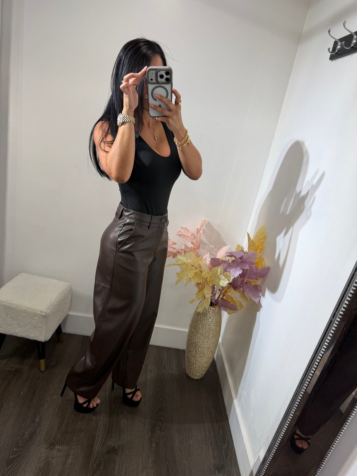 Pant barrel leather brown
