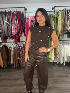 Pant barrel leather brown