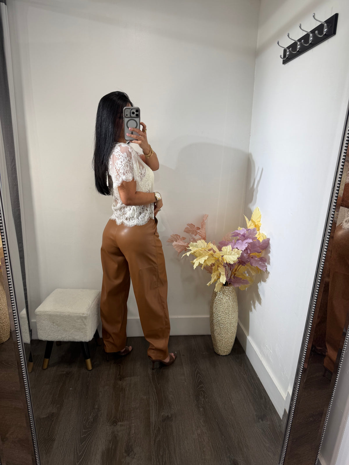 Pant barrel leather miel