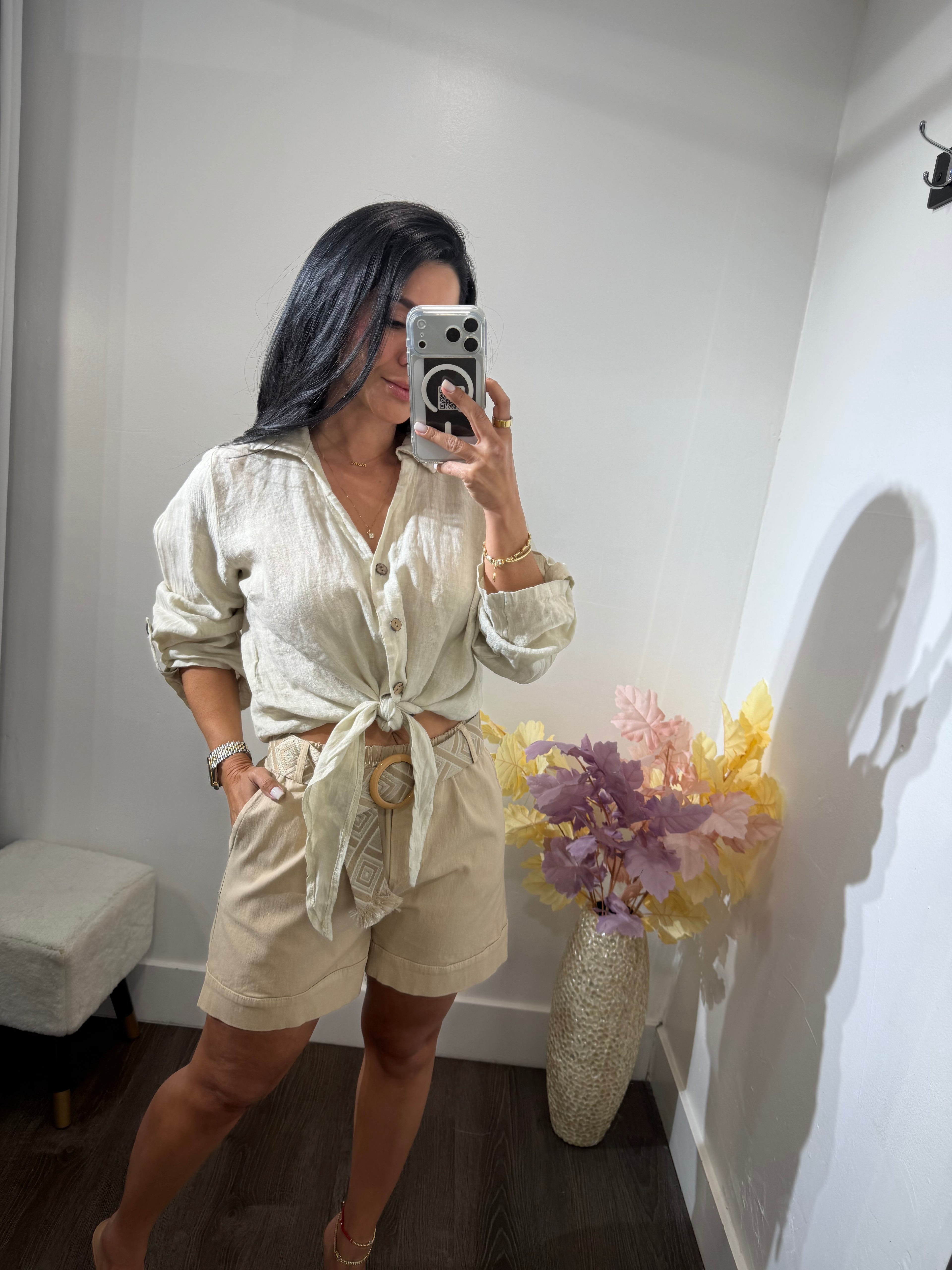 Top Button linen basic