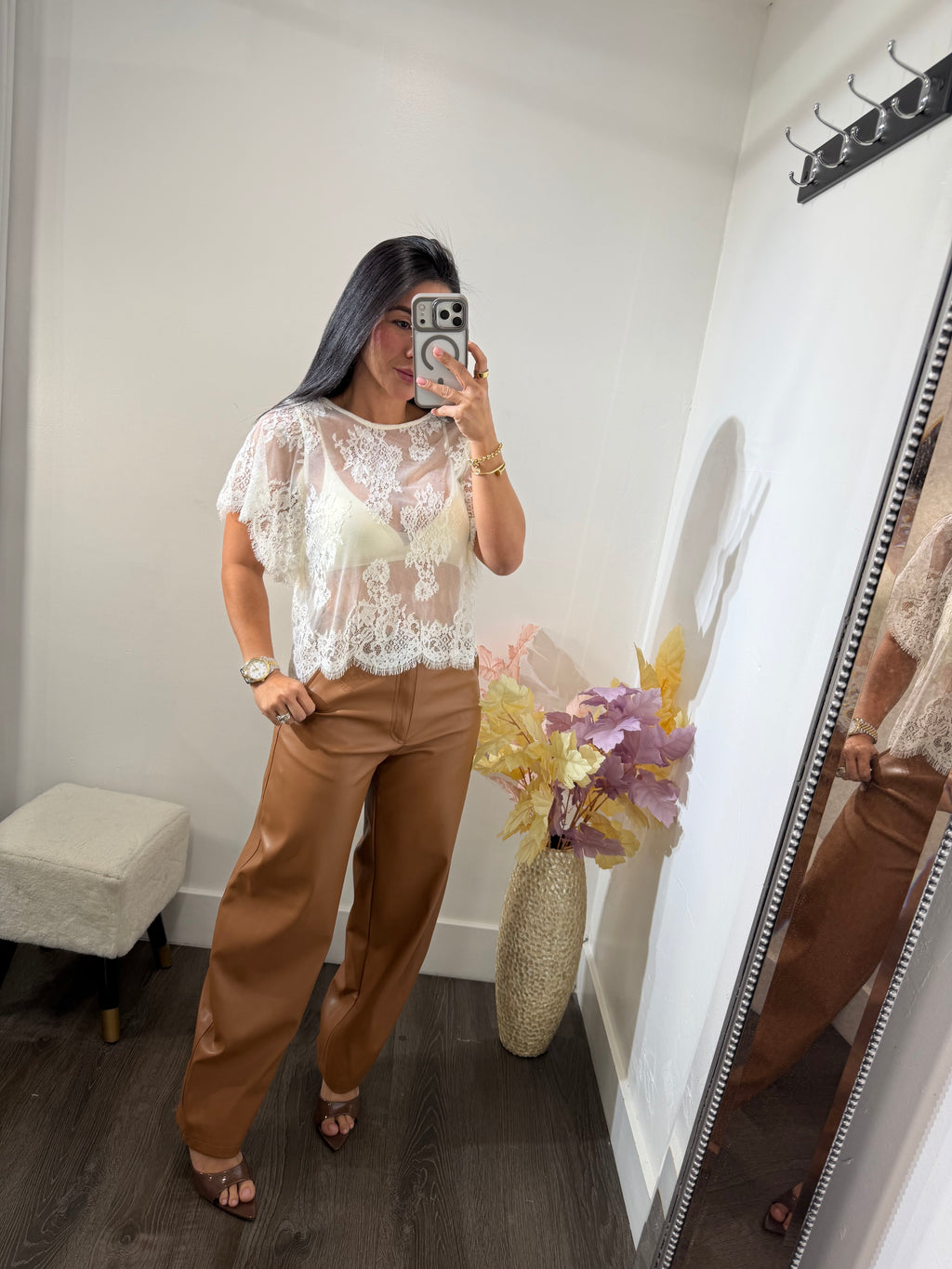 Pant barrel leather miel