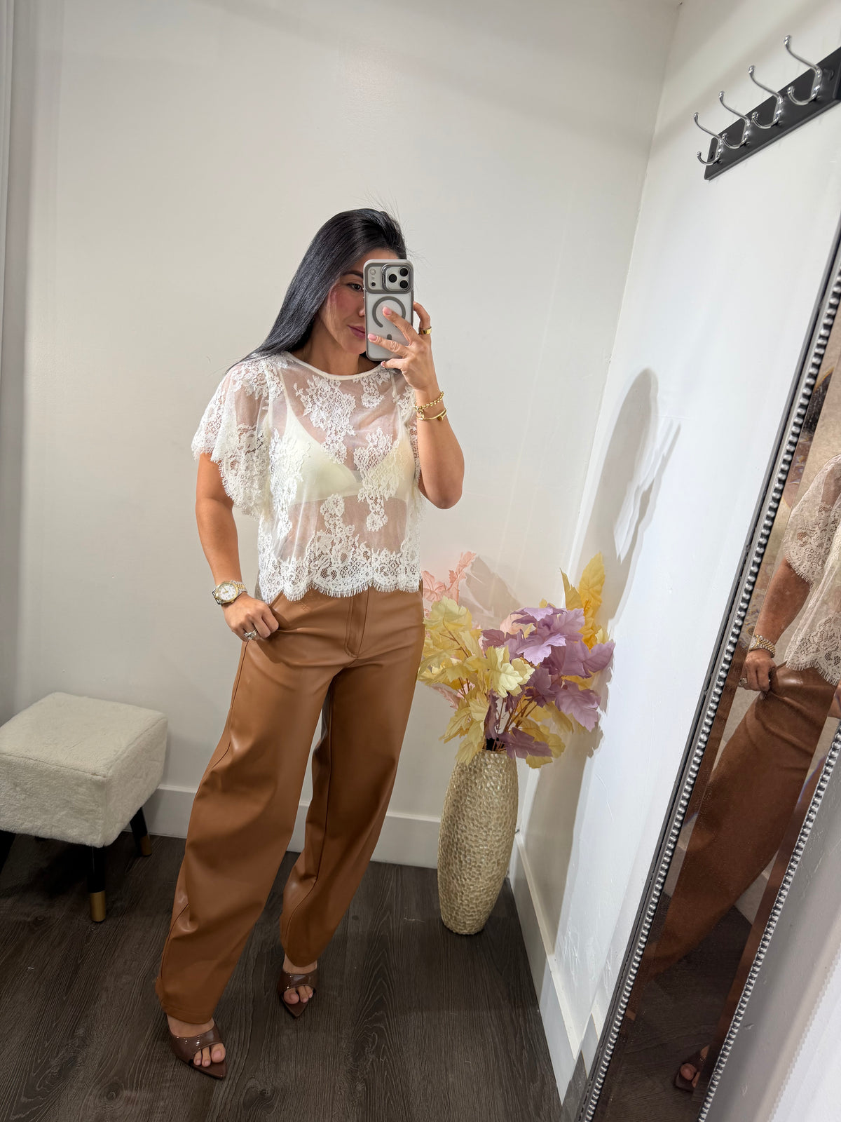 Pant barrel leather miel