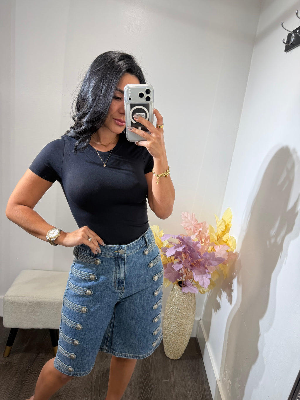 Short denim napo