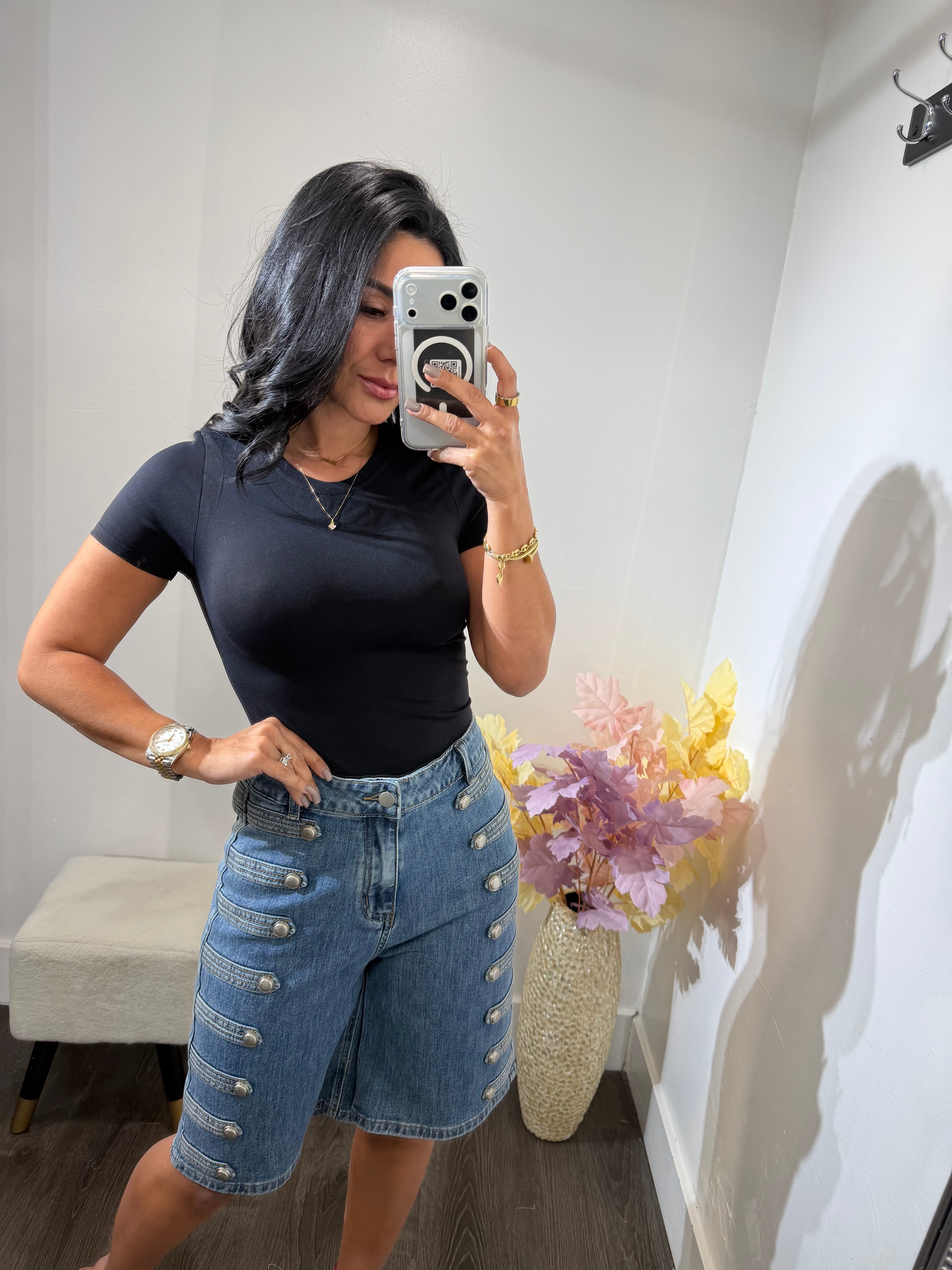 Short denim napo