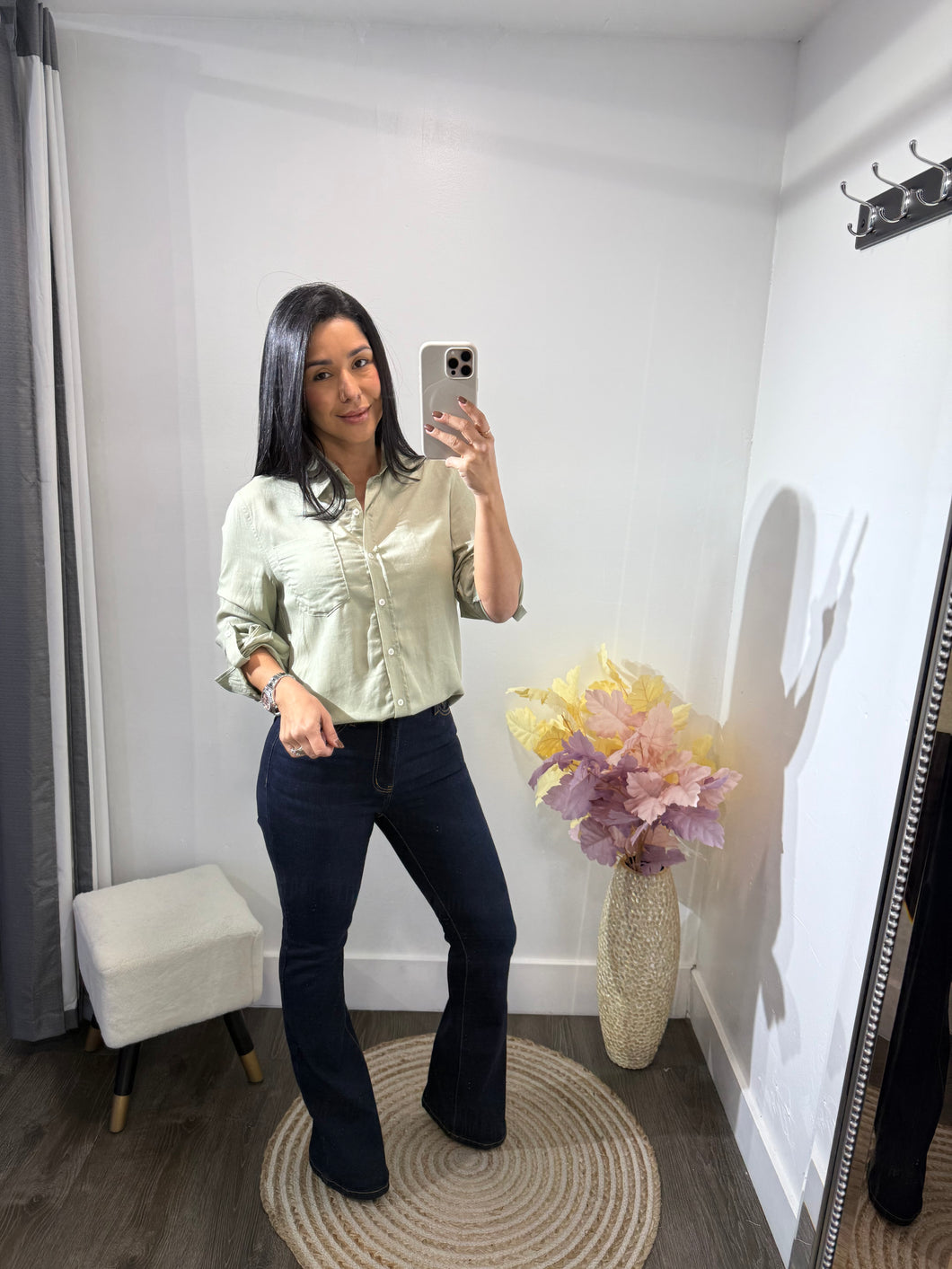 Top button linen basic