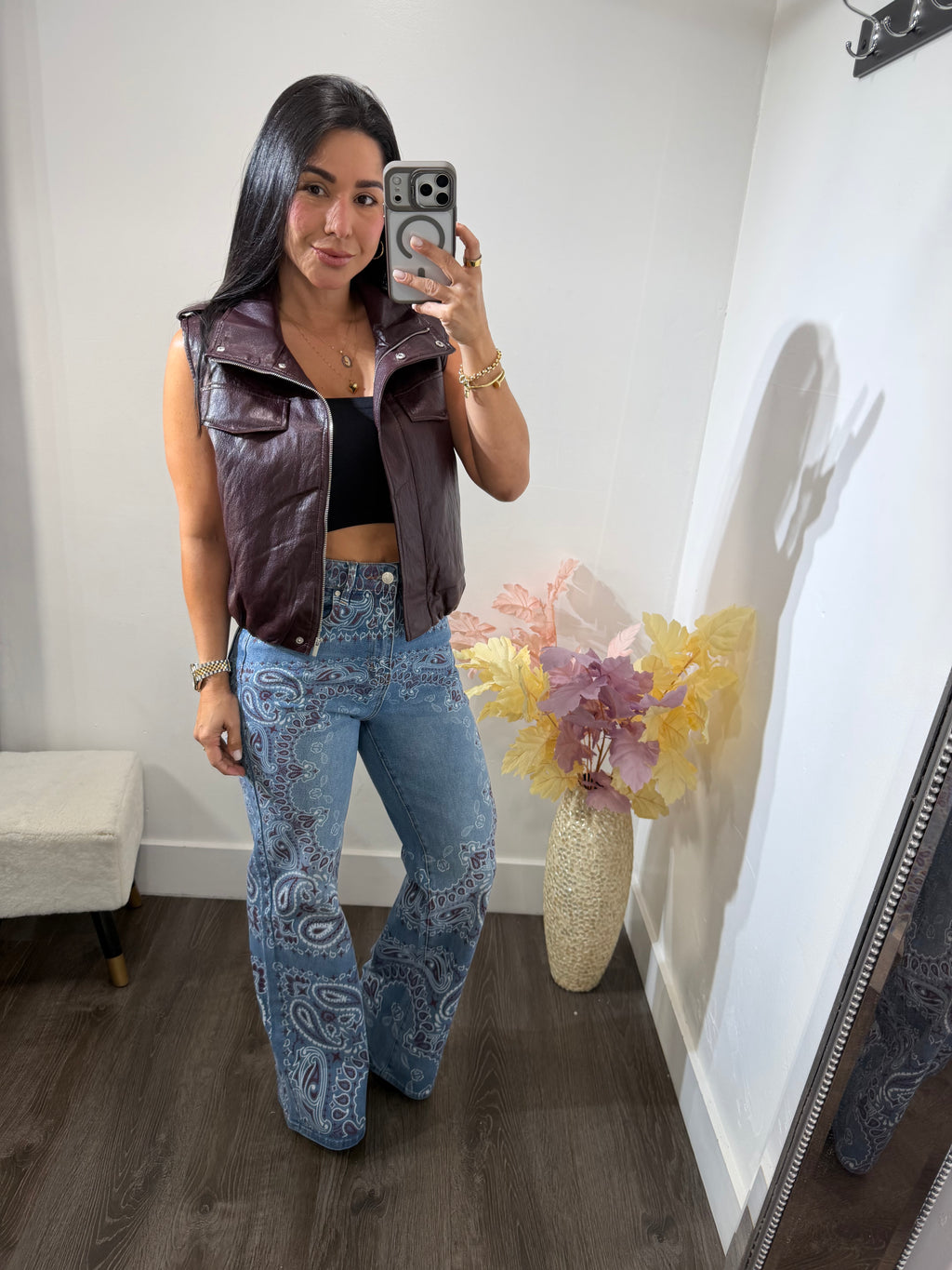 Jacket vest leather wine