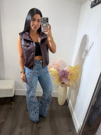 Jacket vest leather wine