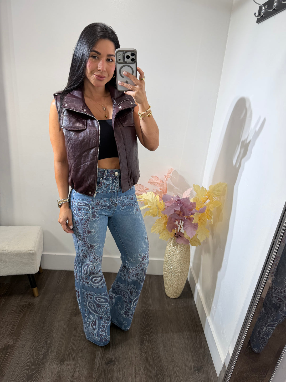 Jacket vest leather wine